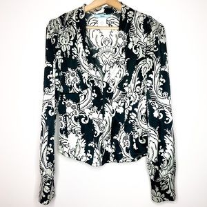 Marciano black and white silk corset blouse Medium